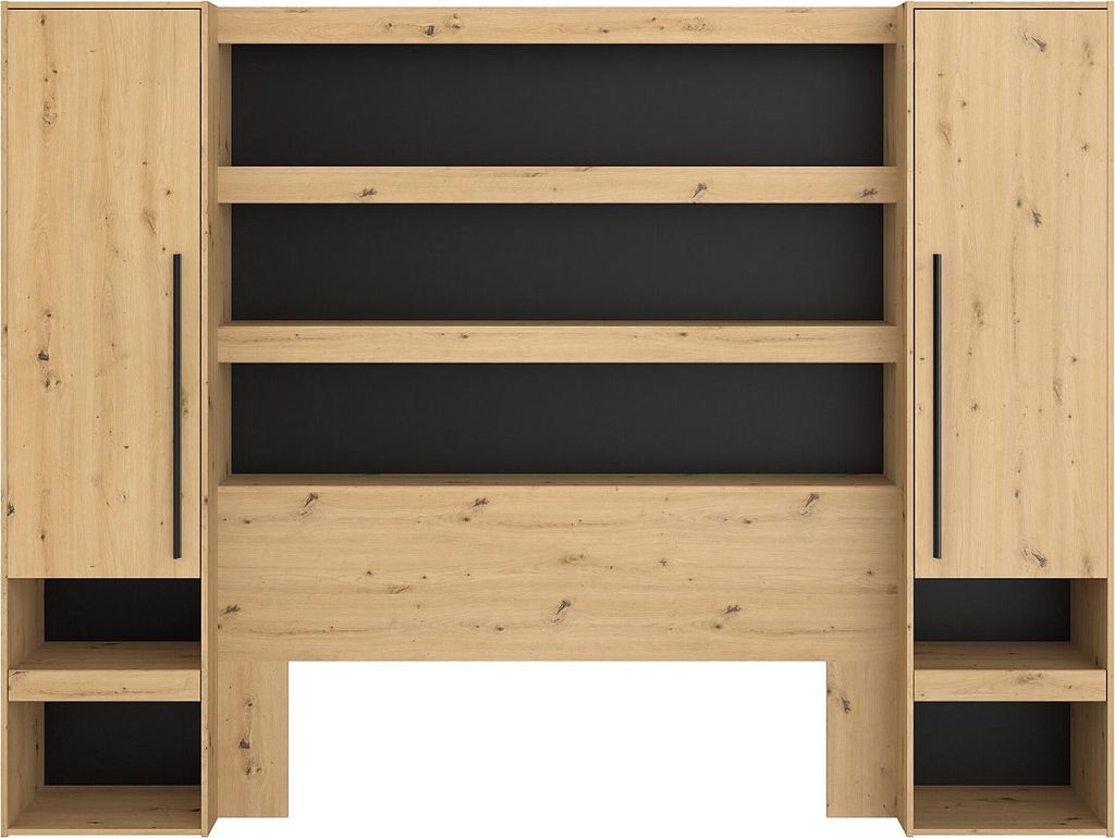 Schrank um das Bett mit Kommode und LED-Beleuchtung - 269 cm breit - Natur und schwarz - VARLY