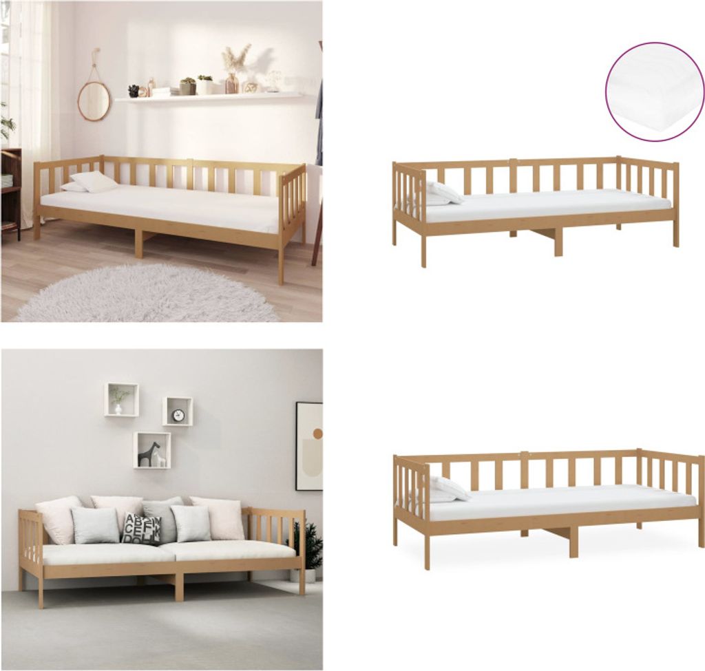 vidaXL Tagesbett mit Matratze 90x200 cm Honigbraun Massivholz Kiefer - Tagesbett - Tagesbetten - Holz Tagesbett - Holz Tagesbetten