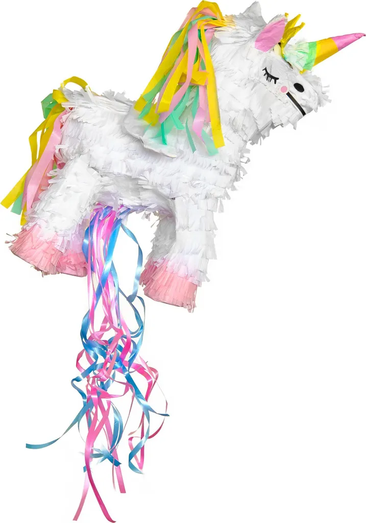 Piñata licorne magique avec ailes blanches, jeu anniversaire 48x32 cm
