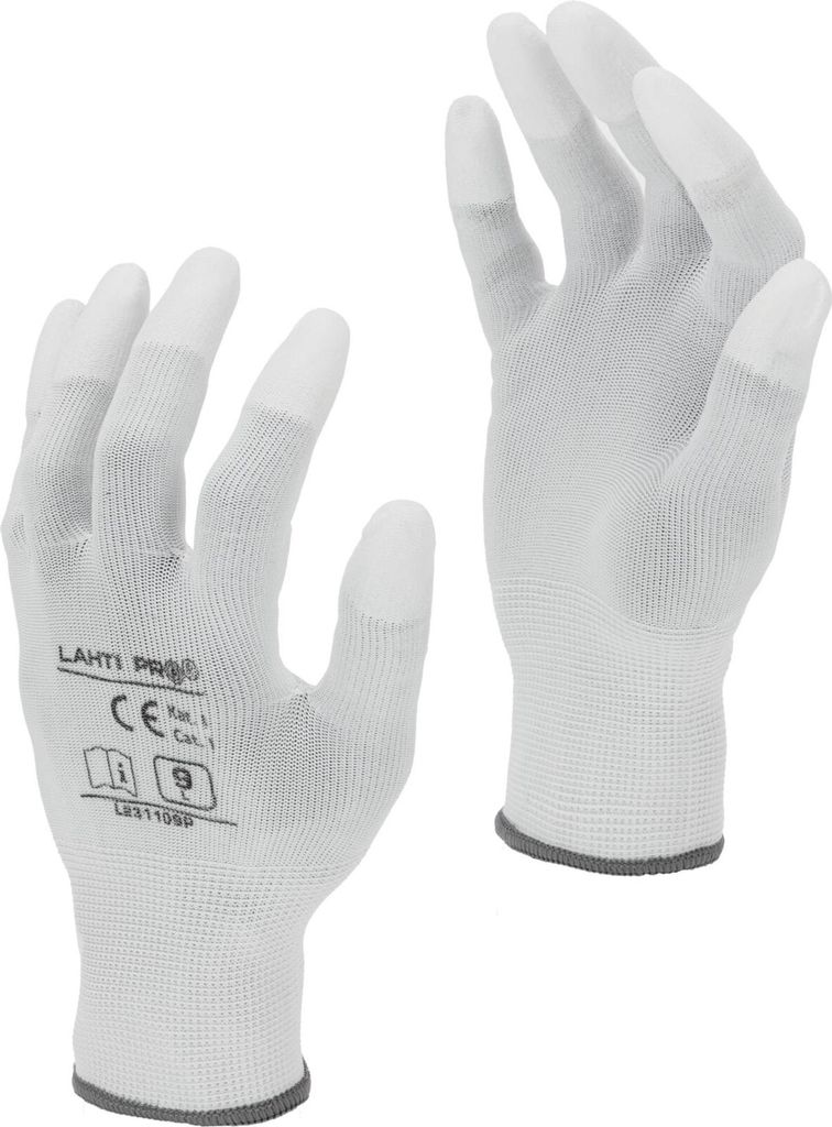 pu-handschuhe mit fingerspitzen weiß l231110p, karte, "10", ce, lahti