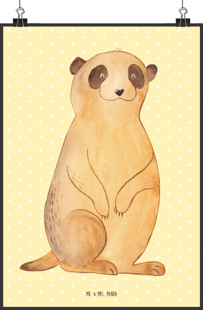 Mr. & Mrs. Panda Bild Erdmännchen DIN A2 - Gelb Pastell - Geschenk, Design Poster, wanddeko, Afrika, Plakat, Posterdruck, Reisen, Spruch, drucke, ...