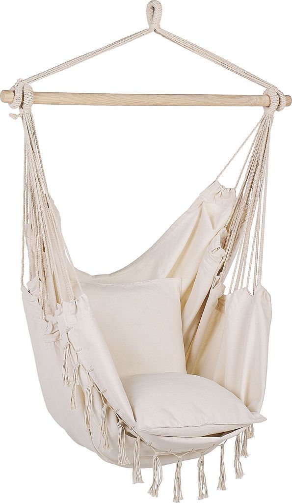 BELIANI Hängesessel Beige aus Buchenholz und Baumwolle Schlafzimmer Wohnbereich Balkon Boho-Stil Modernes Design