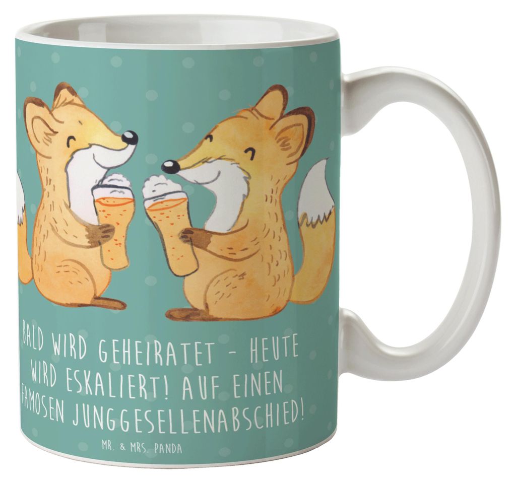 Mr. & Mrs. Panda Teetasse Junggesellenabschied Eskalation - Meeresbrise - Geschenk, heute wird eskaliert, Tasse, Vorfreude Hochzeit, Erinnerungen, ...