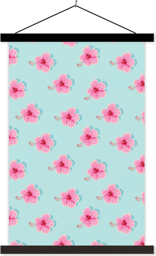 MuchoWow Textilposter Sommerlich - Blumen - Rosa - Blau 120x180 cm mit schwarzem Rahmen - Fotos