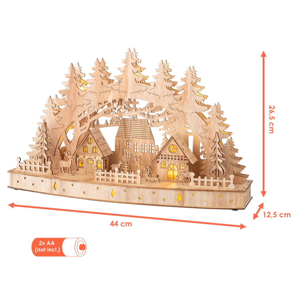 Arc de lumière 10 LED en bois avec minuterie - Décoration Noël 44x26,5cm