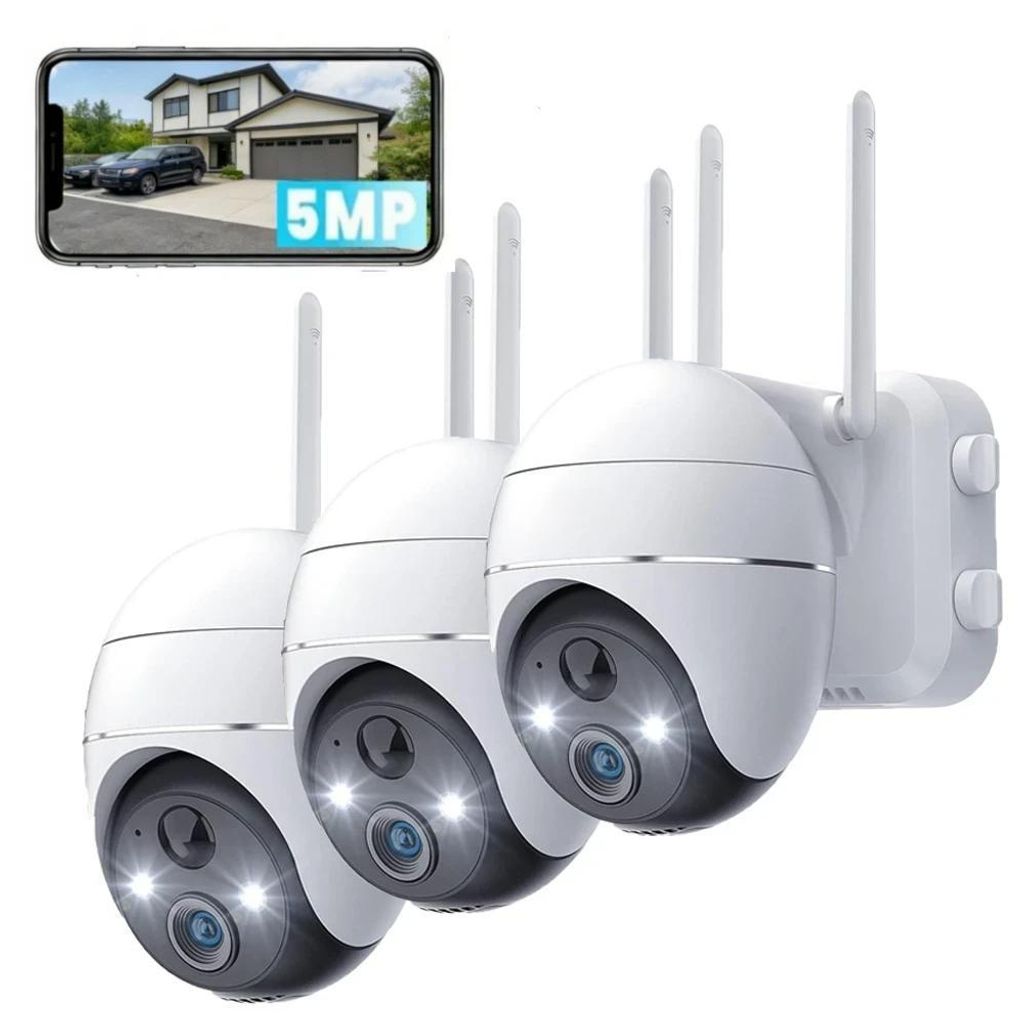 5MP Überwachungskamera Aussen Akku 355°/120° Pan Tilt WLAN Kamera mit Farbnachtsicht solar Kamera Überwachung außen PIR Bewegungsmelder Cloud 3PC