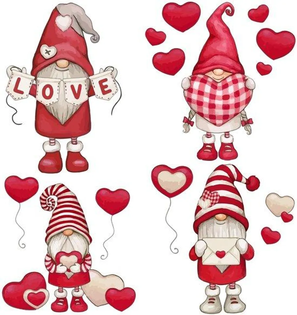Autocollants fenêtre Saint-Valentin, Lot de 4 Petits Cœurs Ombrés