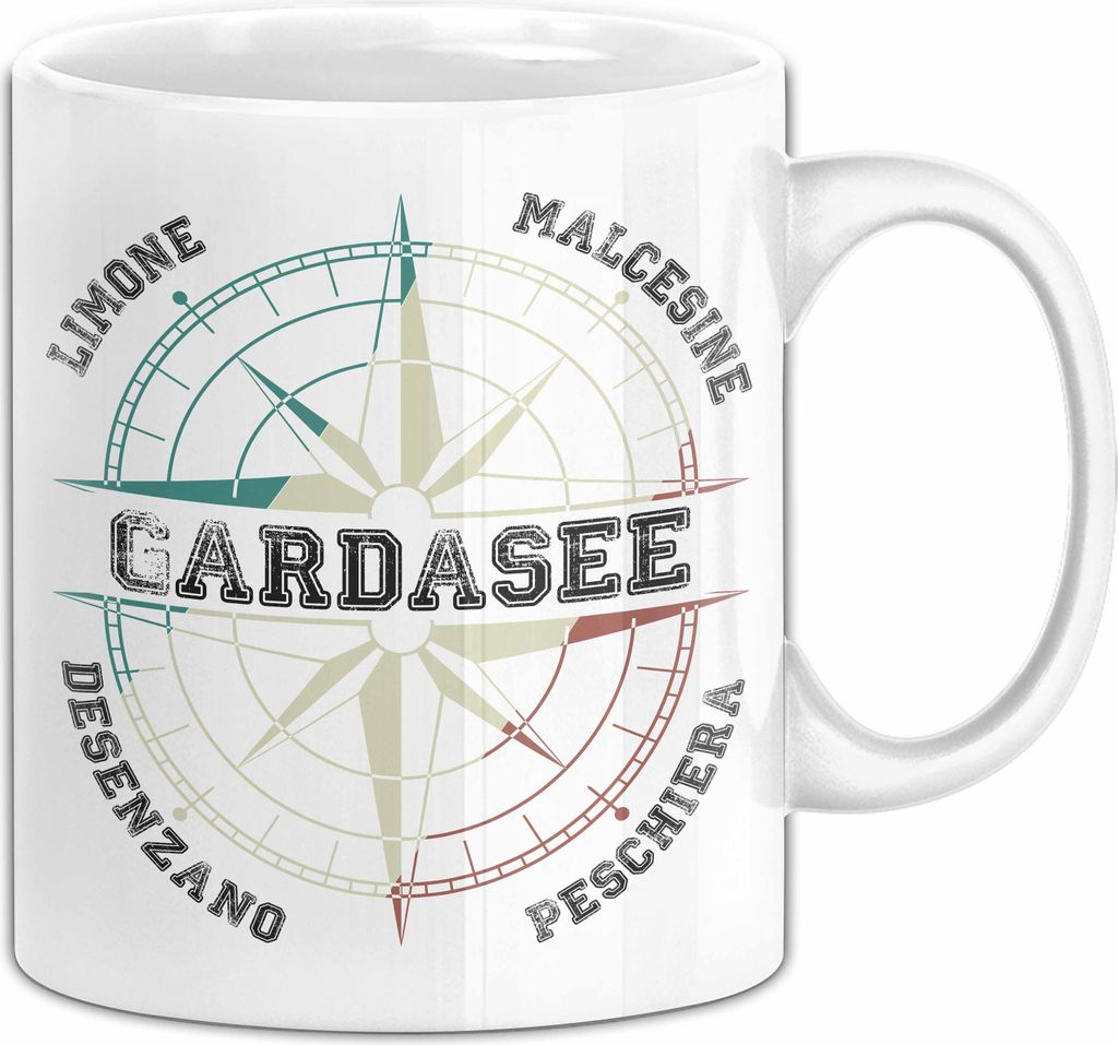 Gardasee Tasse Geschenk Italien Urlaub Kompass Kaffee-Becher (Weiß)