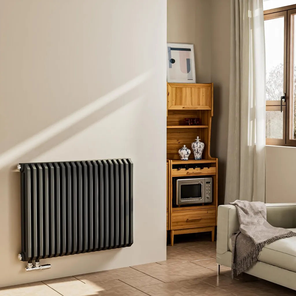 Radiateur à Eau Chaude Horizontal 1383W Anthracite Design Forme en D