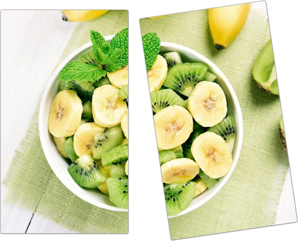 Spritzschutz Herdabdeckplatte Schneidebrett aus Glas Bananen und Kiwi 2-Teilig (60x52cm)