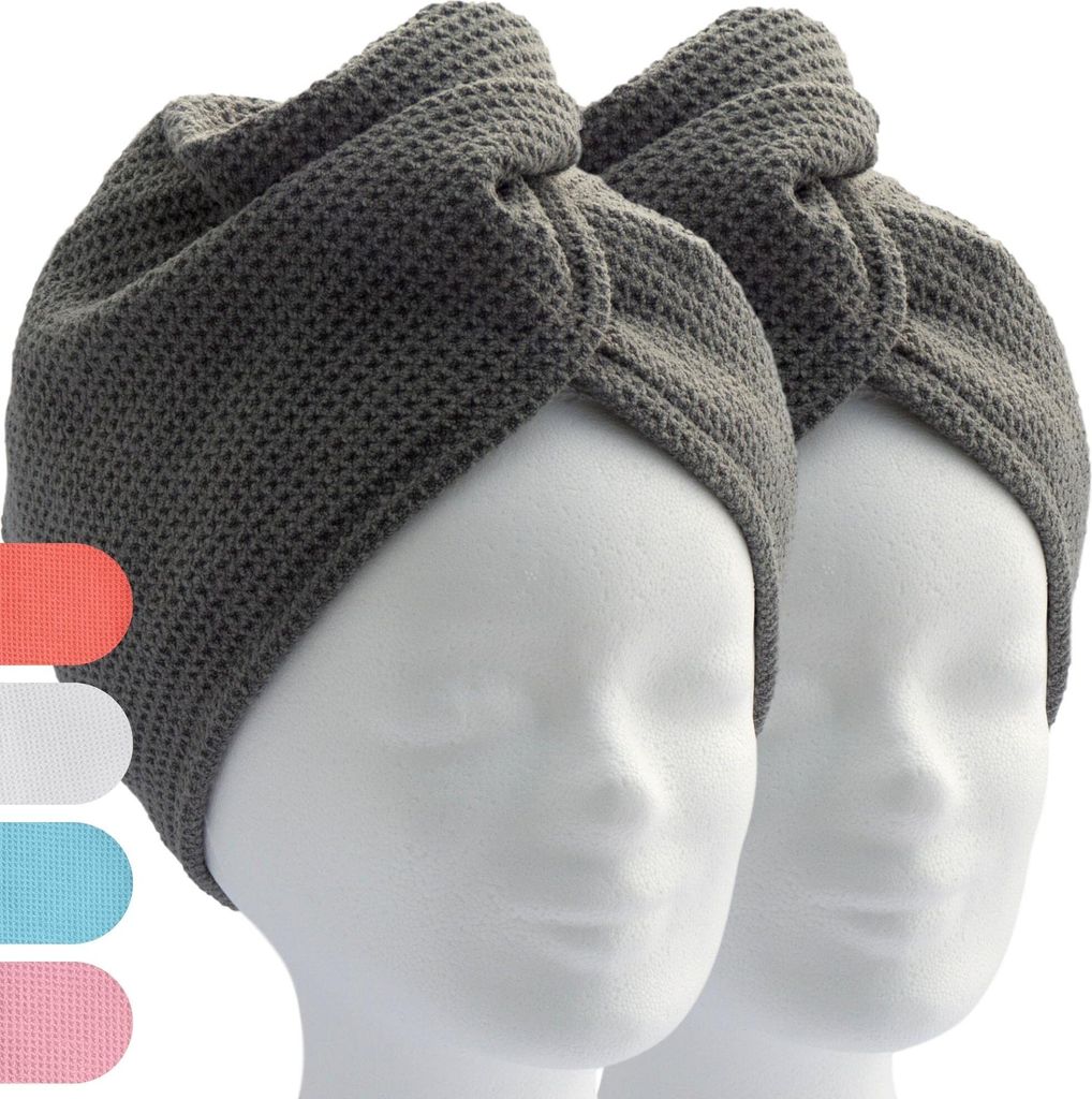 ELEXACARE Haarturban, Turban Handtuch mit Knopf (2 St., Grau), Mikrofaser Handtuch für Kopf und Lange Haare