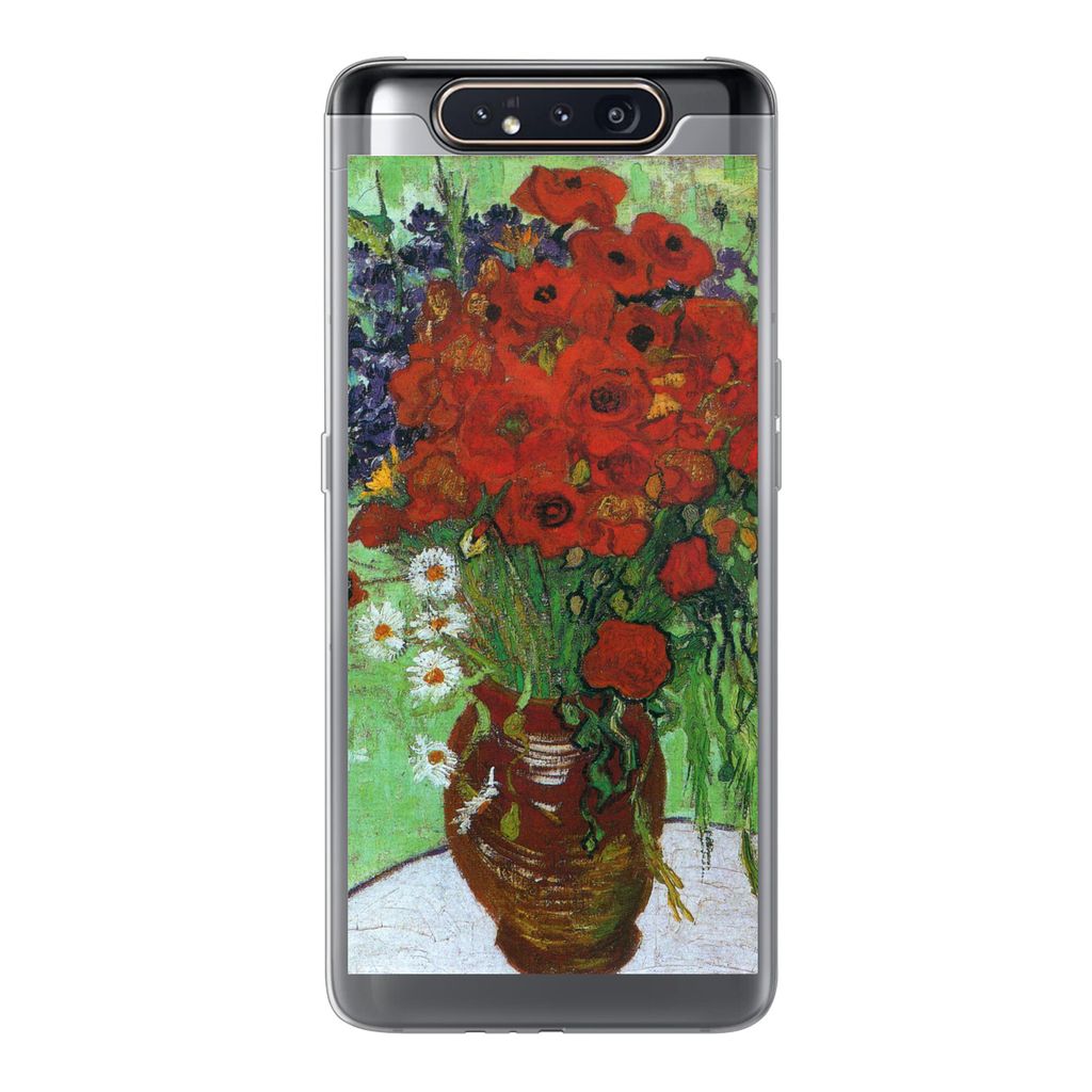 MuchoWow Handyhülle Schutzhülle Hülle für Samsung Galaxy A80 Vase mit roten Mohnblumen und Gänseblümchen - Vincent van Gogh Silikon Softcas...