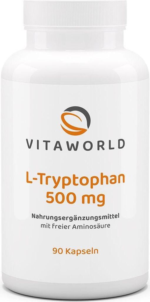 Vitaworld L-Tryptophan 500 mg | 90 Kapseln | 500 mg L-Tryptophan pro Kapsel | hergestellt in Deutschland | vegan