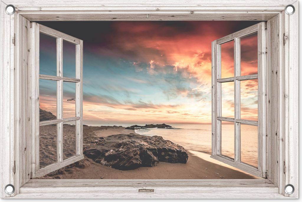 MuchoWow 60x40 cm Outdoor-Poster Gartendeko Sichtschutz Garten Poster für den Garten Aussicht - Strand - Meer