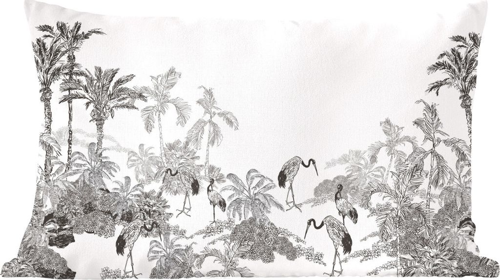 MuchoWow Zierkissen Sofakissen Wohnzimmer Dekokissen 60x40 cm Dschungel - Vögel - Schwarz - Weiß - Kopfkissen - Polster mit Foto