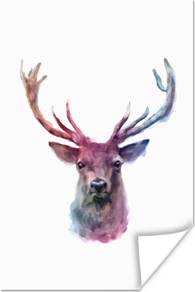 MuchoWow Poster Hirsche - Aquarell - Weiß 80x120 cm - Papierdruck