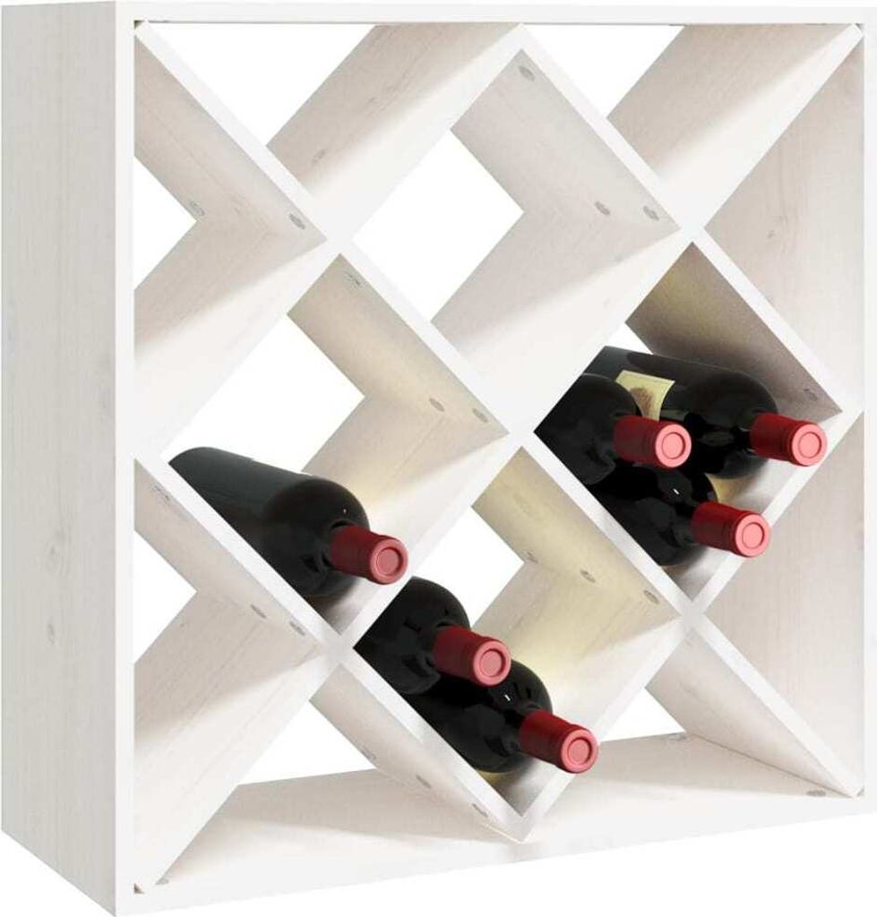 Portabottiglie In Legno Massello Di Pino – Bianco, 62x25x62 Cm, Pratico E Resistente