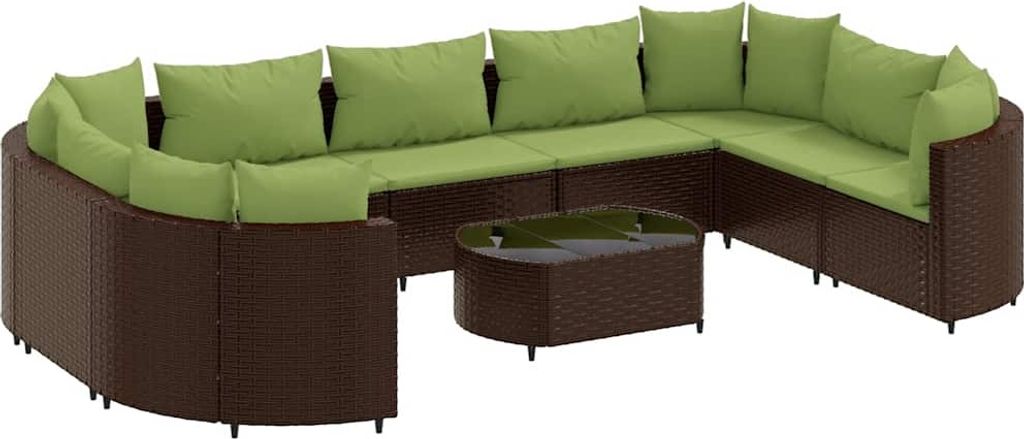 vidaXL 10-tlg. Garten-Sofagarnitur mit Kissen Braun Poly Rattan