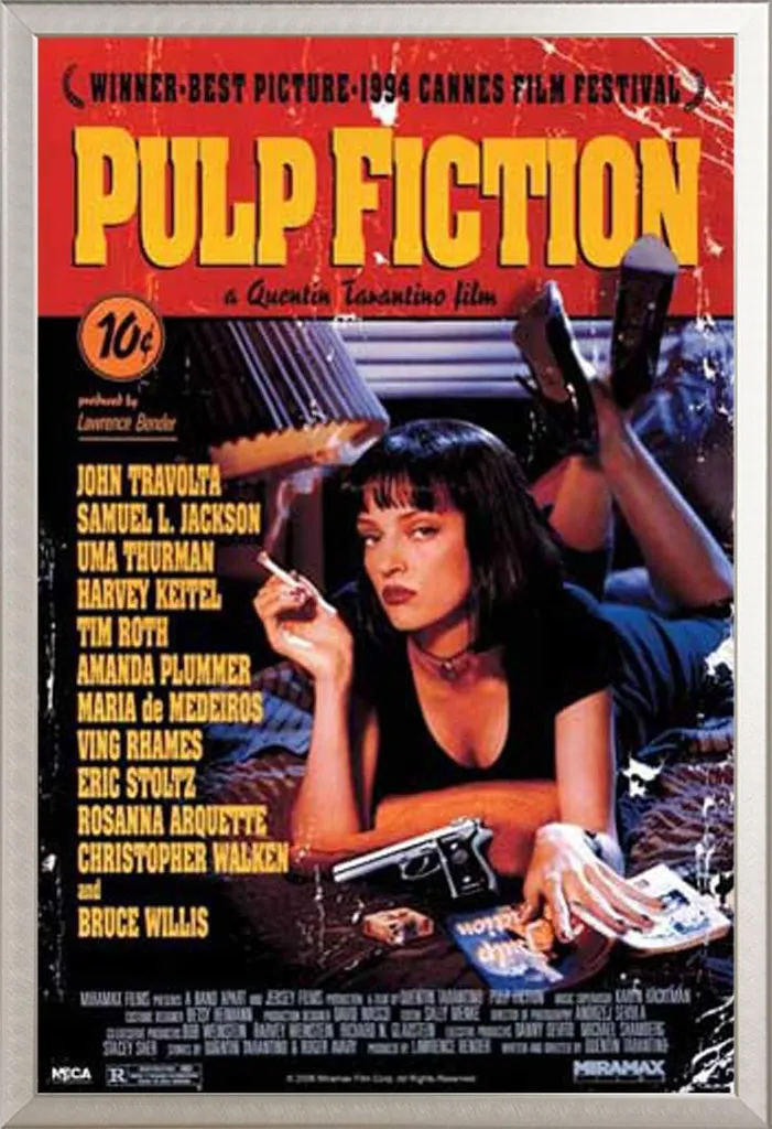 Set Poster Pulp Fiction + Cornice Shinsuke Maxi Argento Vetro Acrilico