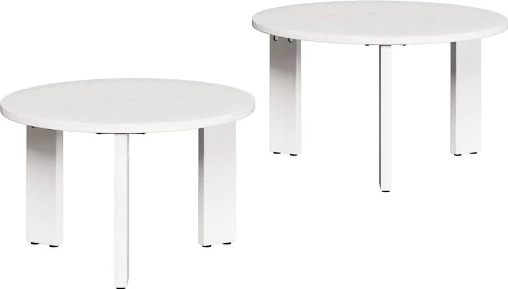 Tavolino Salotto Bianco 2 Pezzi Legno Massiccio - Set Design Scandinavo