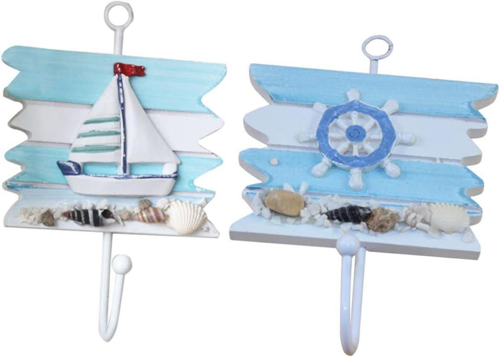 Set mit 2 dekorativen Garderobenhaken aus Holz, mediterraner und maritimer Stil, Wohnaccessoires