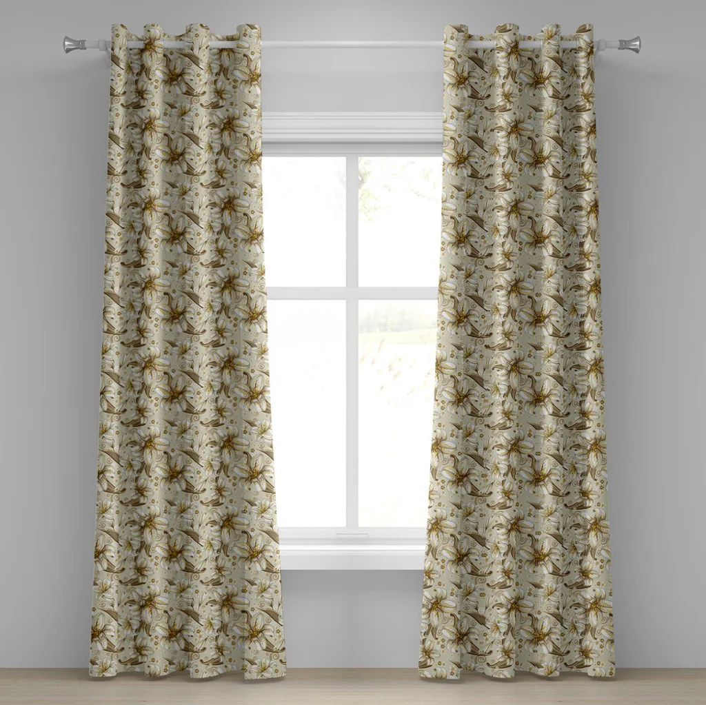 Paire de rideaux décoratifs à fleurs pour salon, beige et jaune