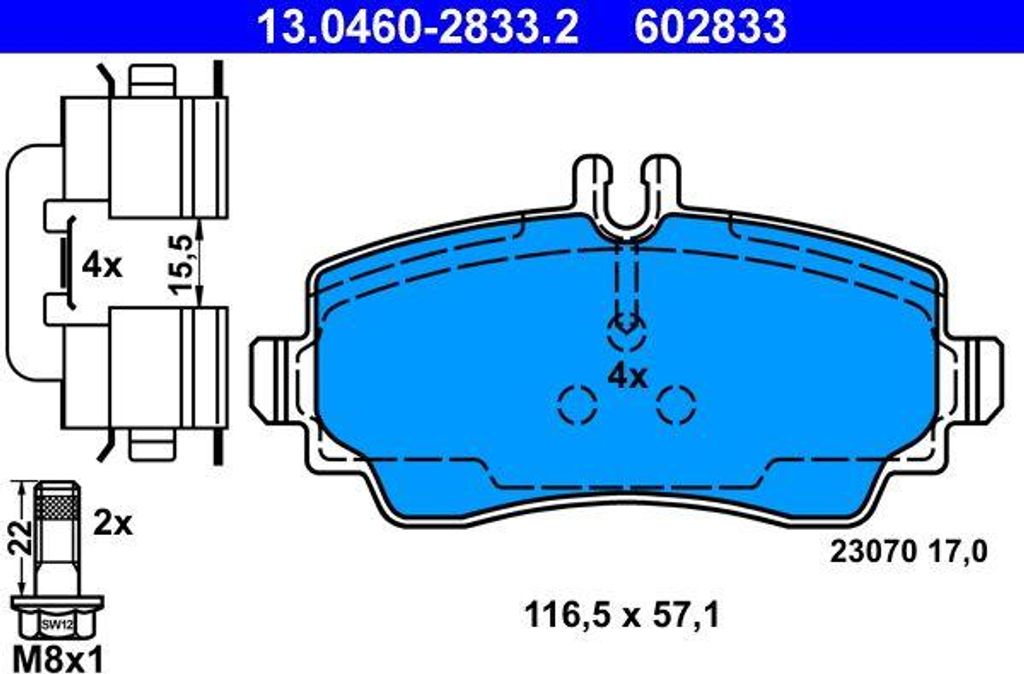 ATE 13.0460-2833.2 Bremsbelagsatz, Scheibenbremse OE 1684200020 kompatibel mit A-Klasse