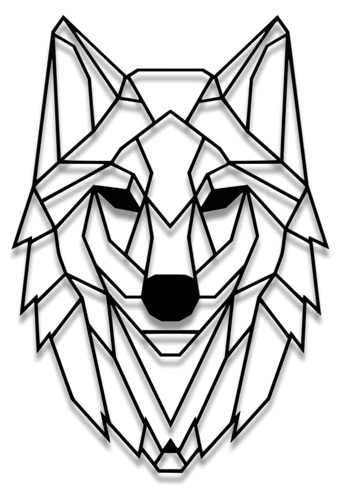 Wanddeko Metall | Wandbild | Metallbild | Geometrische Wandkunst | 40 x 58 cm, Farbe: Wolf 3D Schwarz