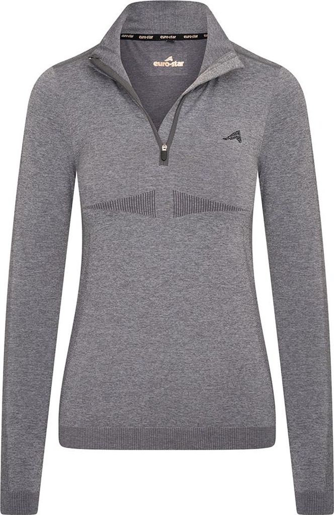 Euro-Star ESMaggy Damen langarm Sweater mit halben Reisverschluss Magnet Melange grau, Größe:L