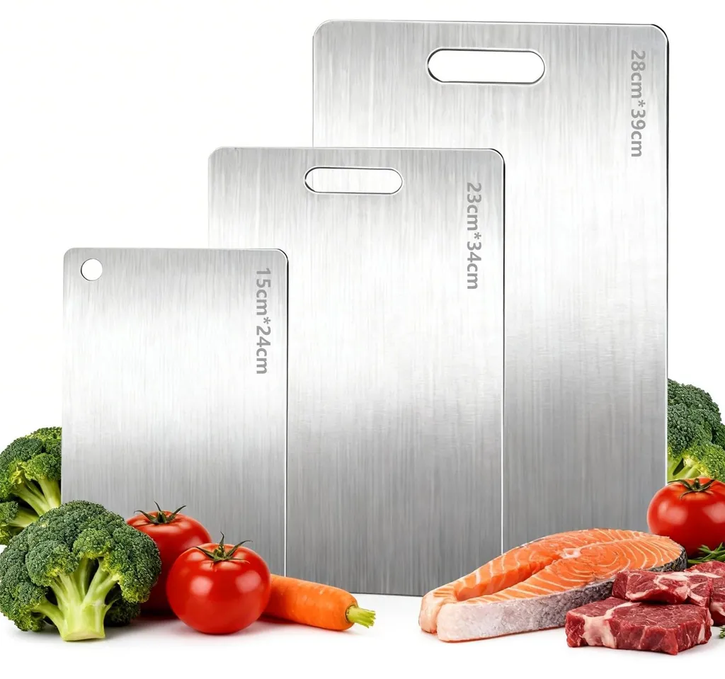 Lot de 3 Planches à Découper en Titane Acier S316 Réversibles Hygiéniques