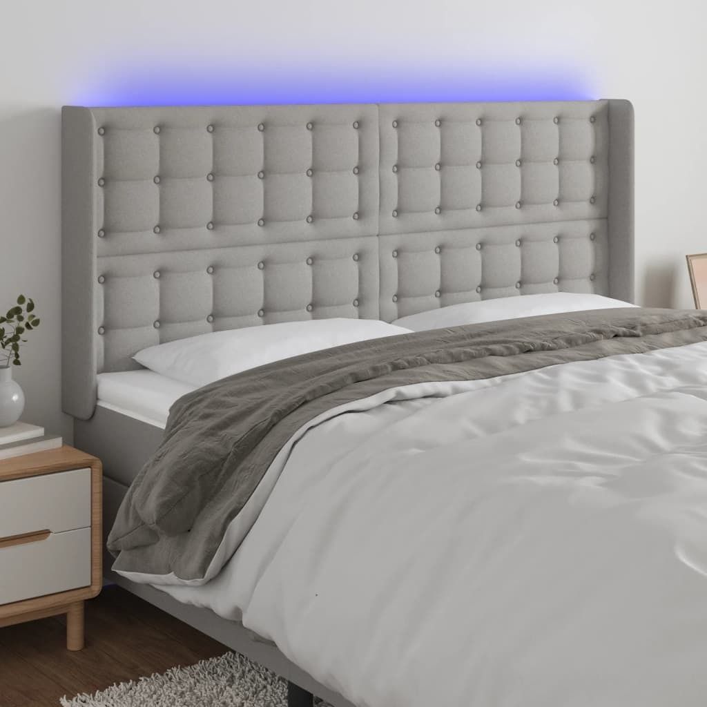 vidaXL LED Kopfteil Hellgrau 203x16x118/128 cm Stoff - LED Kopfteil - LED Kopfteile - Kopfteil - Bett-Kopfteil