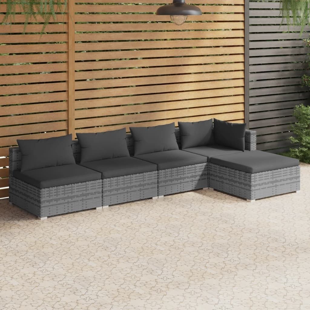 "2024 Moderne" 5-tlg. Garten-Lounge-Set mit Kissen Poly Rattan Grau - Gartenset Sitzgruppeen Neu4029825