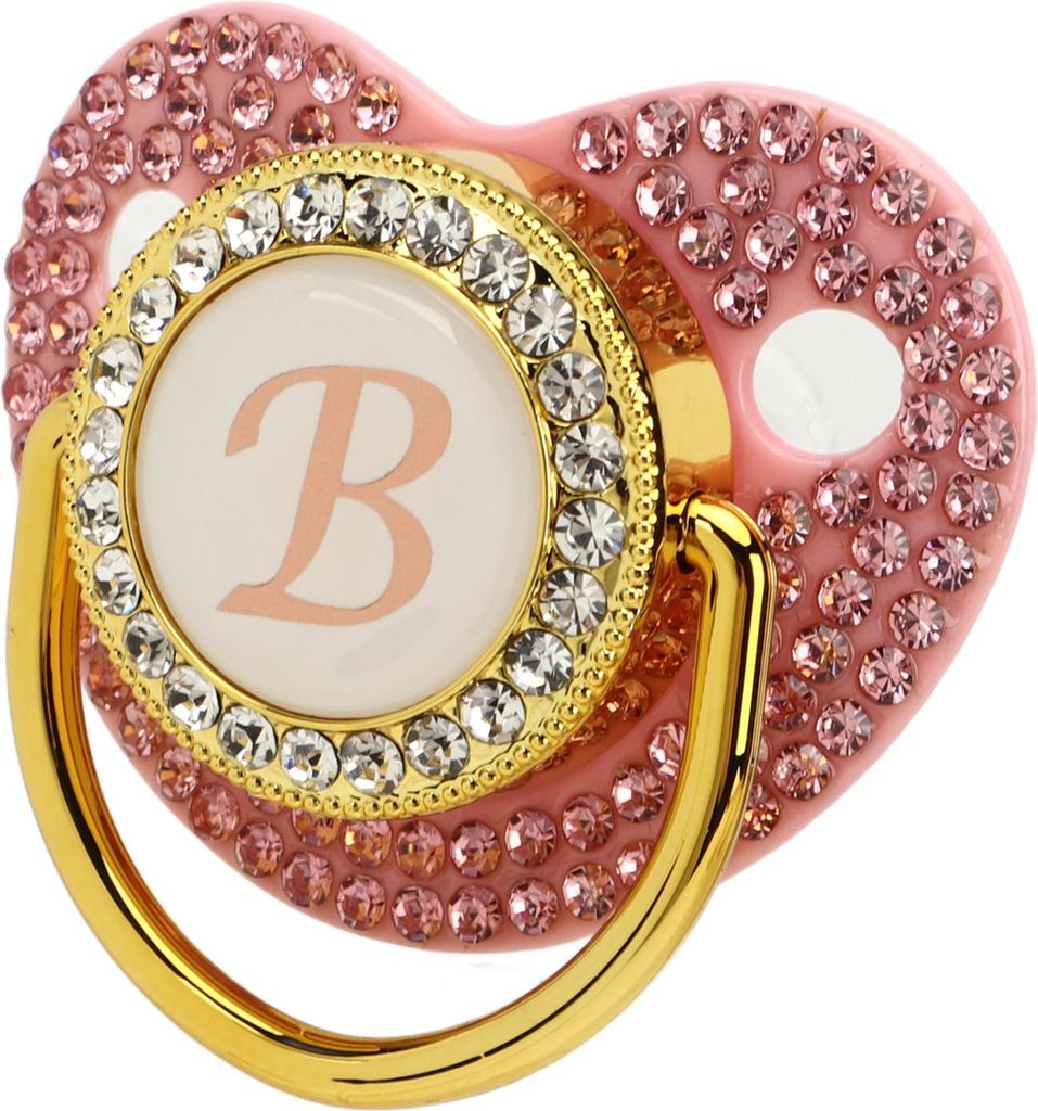 Golden Baby Schnuller bedeckter Strasssteine gekrümmte Design Silikon für Milchpulver Fütterungsbuchstaben B