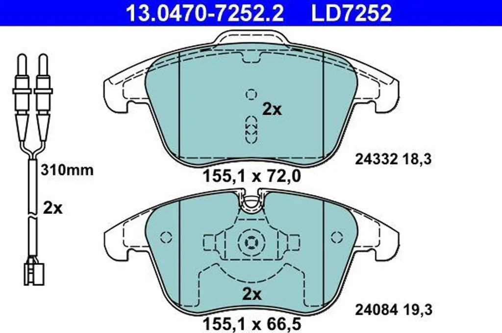 ATE 13.0470-7252.2 Jeu de Plaquettes de Frein à Disque OE 425403 pour C5