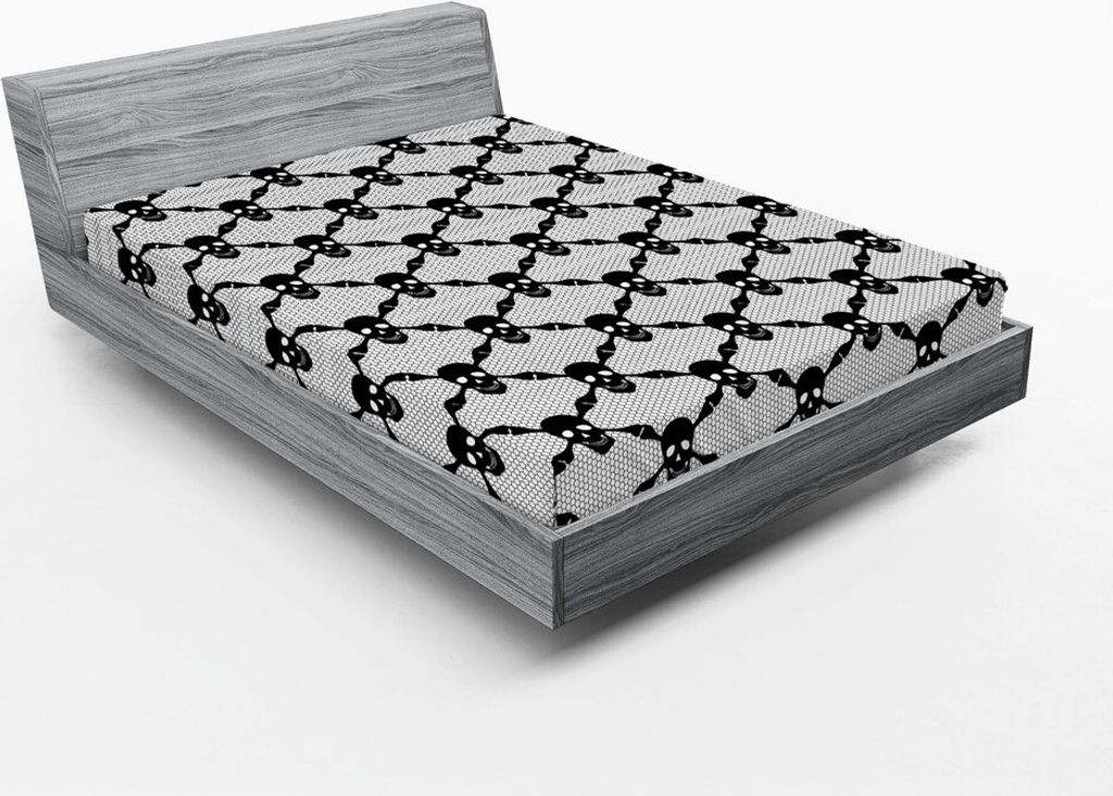 ABAKUHAUS gotisch Spannbetttuch, Halloween Horror Thema Skelett Knochen Gekettet Vernetzt Schädel, 135 x 190 cm, Weiß Schwarz