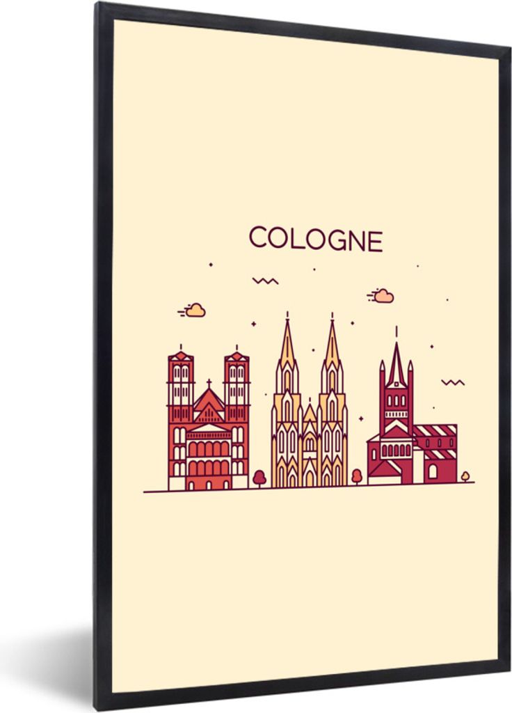 MuchoWow Gerahmtes Poster Köln - Skyline - Deutschland 20x30 cm - Poster mit Schwarzem Bilderrahmen Wandposter Rahmen Foto Bilder - Drucken - Bi...