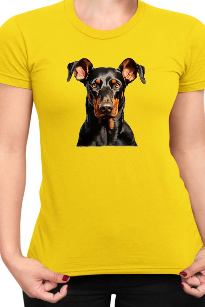 Damen T-Shirt Dogs Breeds Doberman Pinscher Dog Breed 005, Lady L / Gelb