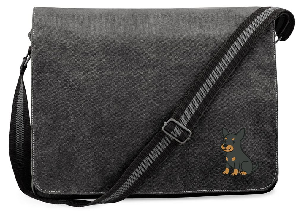 Huuraa Umhängetasche Zwergpinscher Comic Zwergi 14 Liter Black Canvas Laptoptasche Geschenkidee