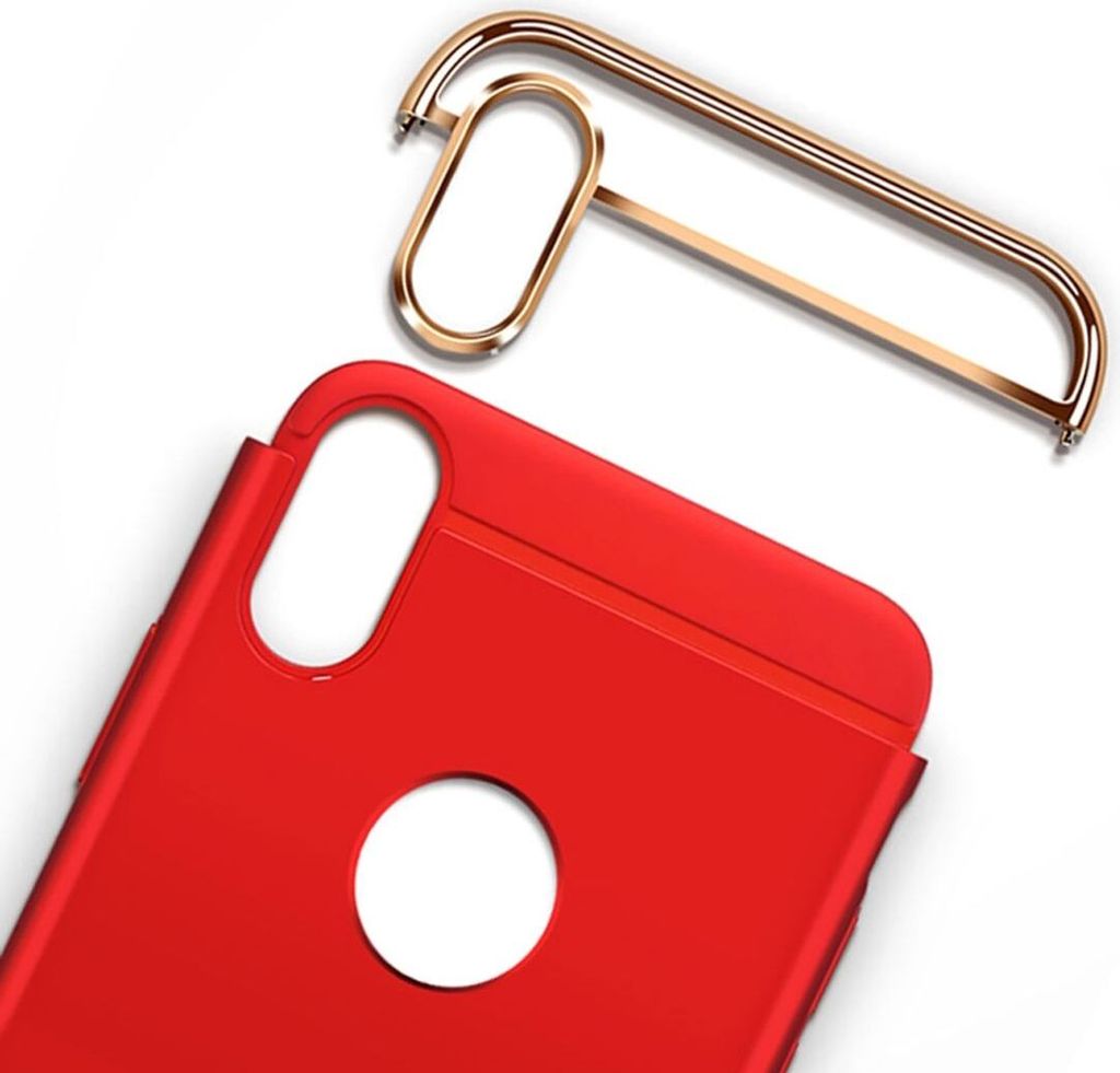 Handy Hülle Schutz Case für Apple iPhone X Bumper 3 in 1 Cover Chrom Etui Rot