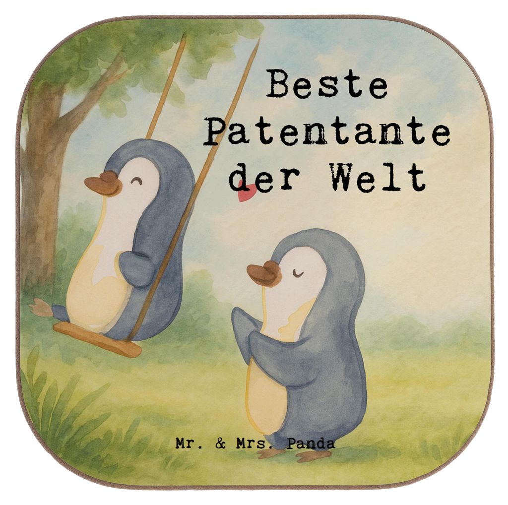Mr. & Mrs. Panda Untersetzer für Gläser Pinguin Beste Patentante der Welt Design - Weiß - Geschenk, Mitbringsel, Tischschoner, gläseruntersetze...