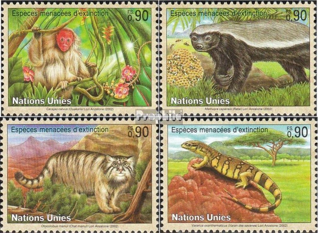 Briefmarken UNO - Genf 2002 Mi 434-437 (kompl.Ausg.) gestempelt Gefährdete Arten