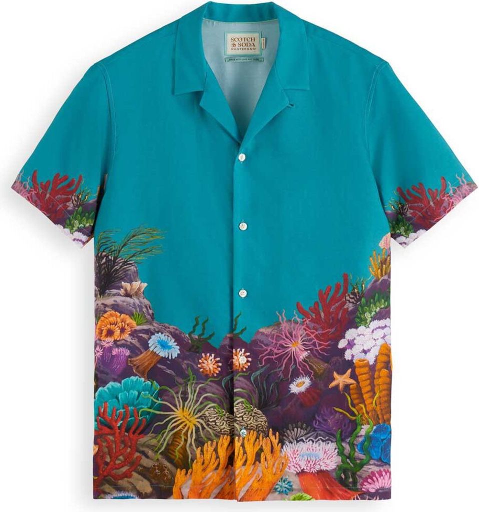 Scotch & Soda Placement Print Lyocell Kurzarmhemd Mehrfarbig S Mann Mehrfarbig S