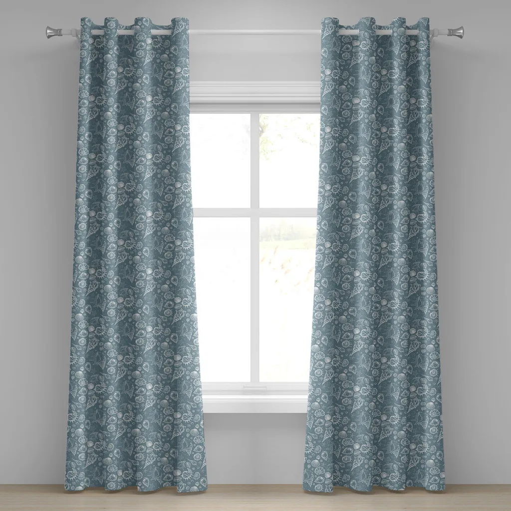 Rideau de salon ambiance marine et bord de mer 280 cm largeur gris bleu