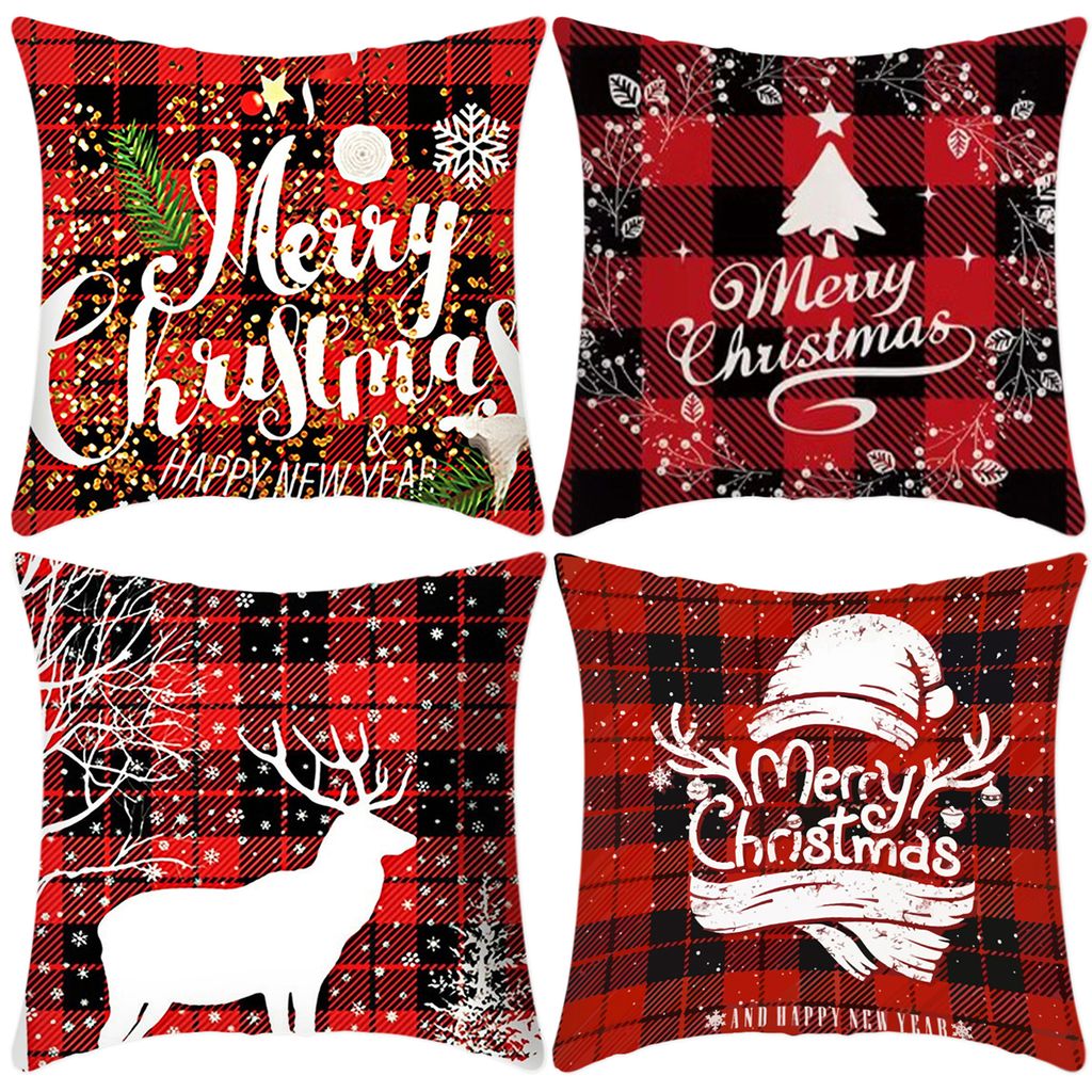 Weihnachtskissenbezüge 45x45cm - 4-teiliges Set Mit Festlichen Motiven