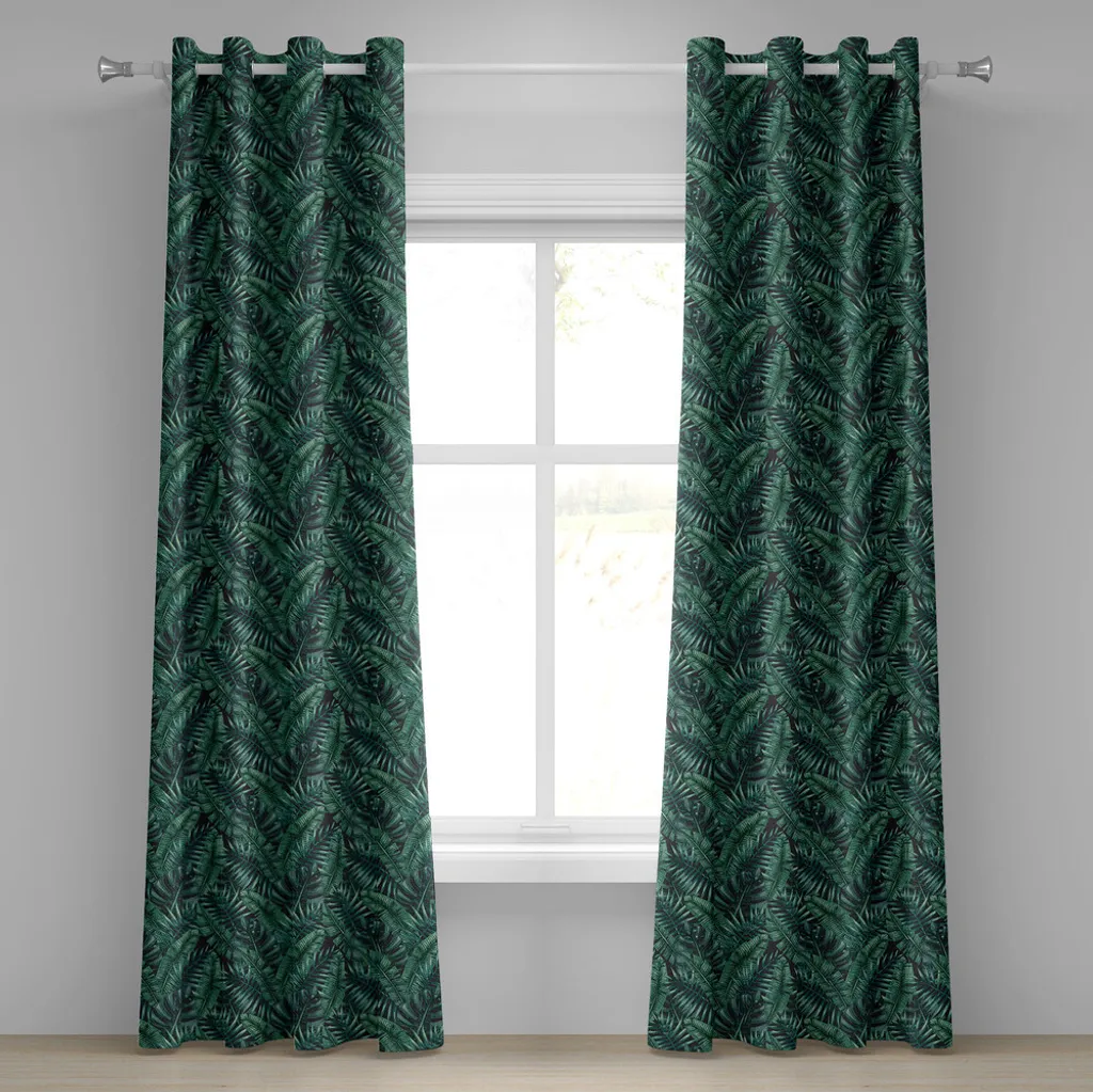 Rideaux décoratifs 2 panneaux motif Feuille de Palmier Vert Foncé