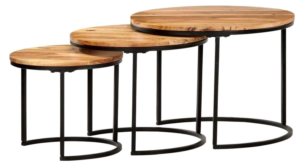 3er Set Akazienholz Massiv Beistelltische
