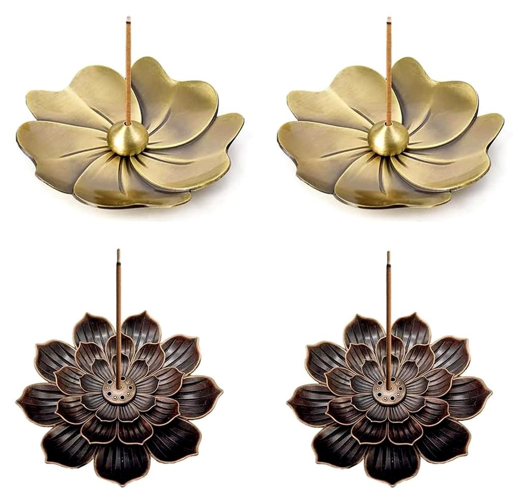 4 Stück Lotus Räuchergefäß, Weihrauchhalter aus Messing, 6-Loch Weihrauchbrenner für Yoga und Teehaus