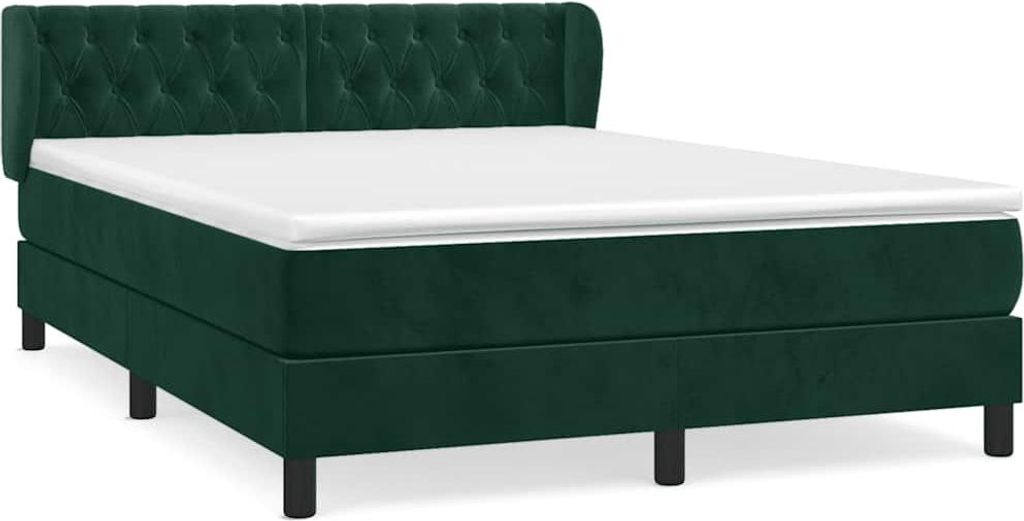 vidaXL Boxspringbett mit Matratze Dunkelgrün 140x190 cm Samt