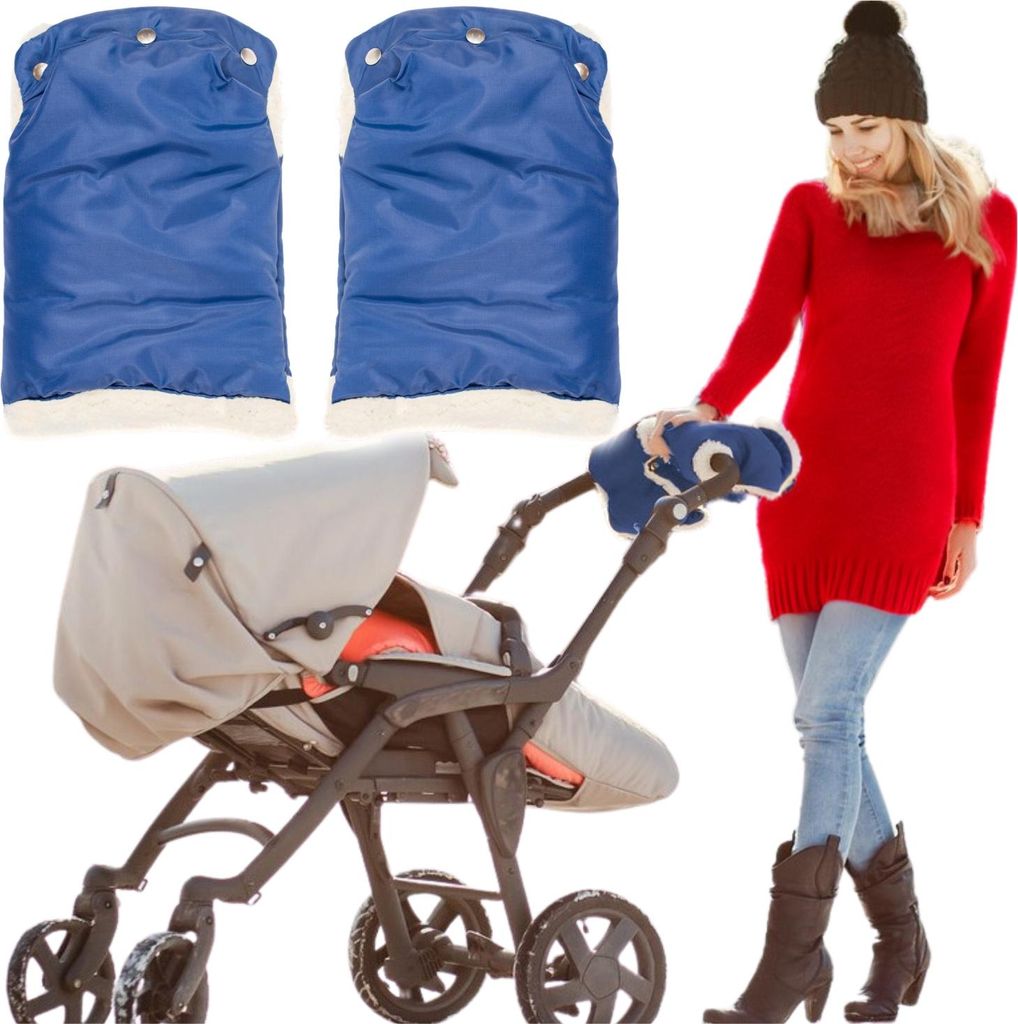 Muff Handschuhe Wärmer für Kinderwagen Schlitten Fell Winter Marineblau