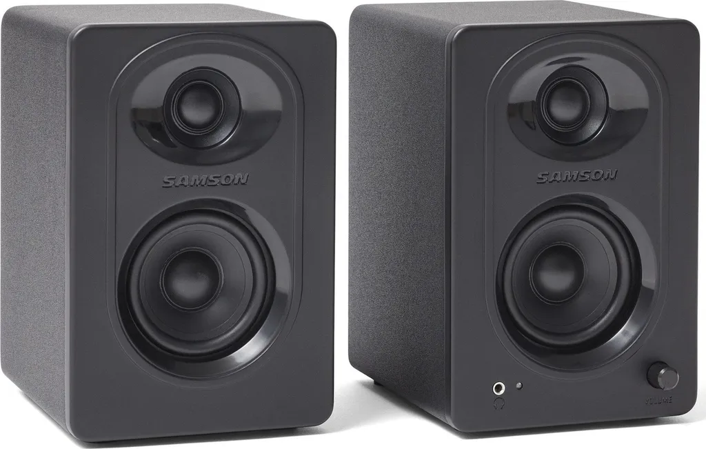 Samson MediaOne M30 Enceintes avec Bass Boost et Finition en Bois Noir